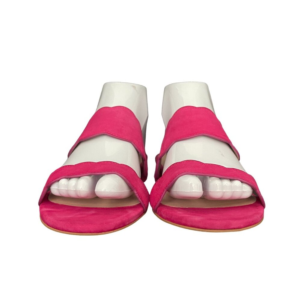 Stuart Weitzman Santorini H. Pink Suede Scalloped Strap Sandal, Size 7 WORN ONCE - Picture 2 of 10